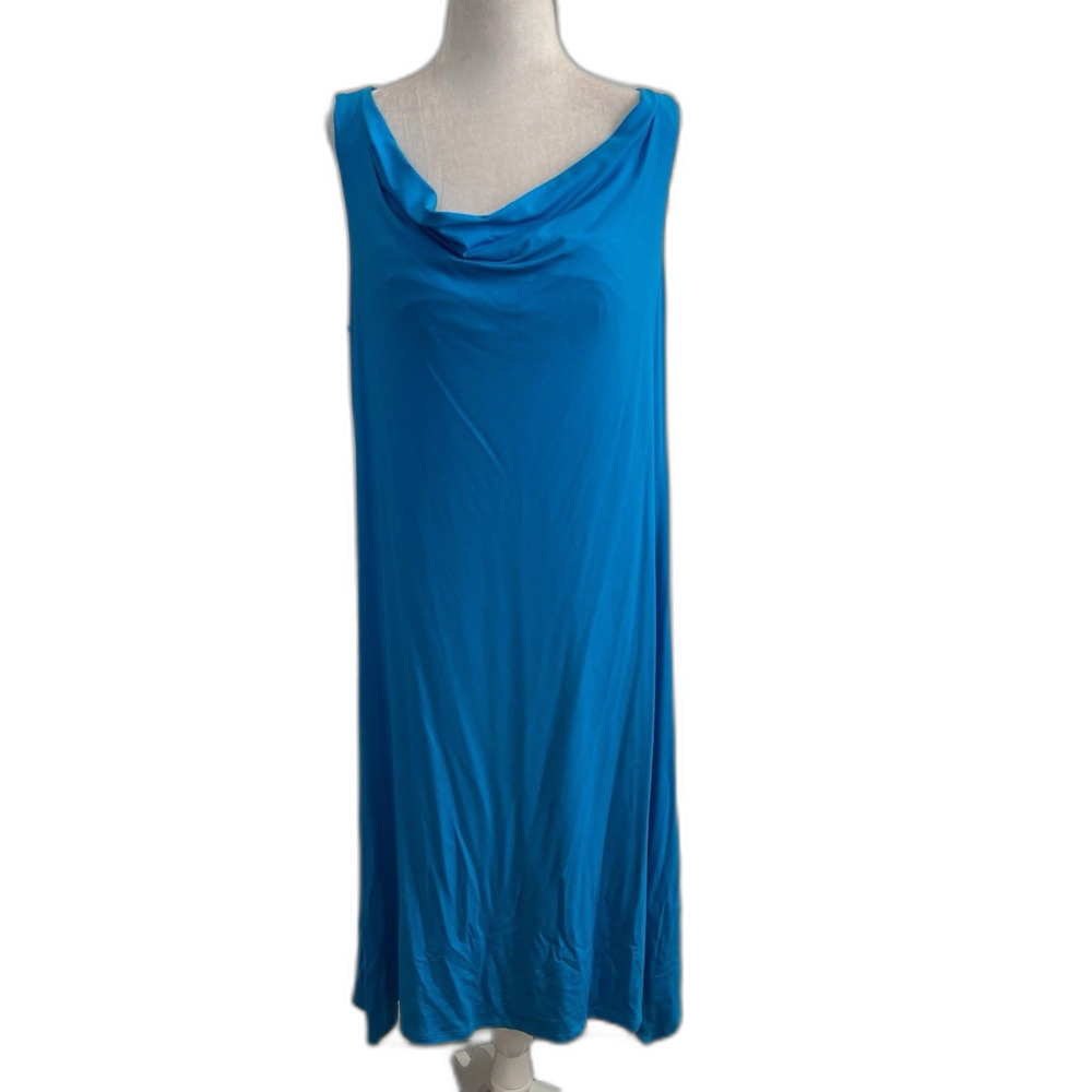 NEW Eileen Fisher Cowl Neck Knee Length Sleeveless Dress Aqua Blue Size Medium